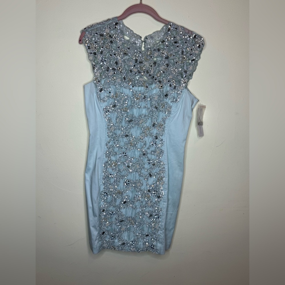 NWT French Connection Sky Blue Embellished Sequin Beaded Dress | Size 10